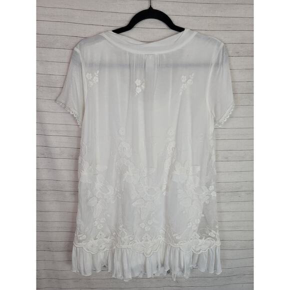 Sundance Laurentide Embroidered Floral Short Sleeve Tunic in White, sz Small - Picture 8 of 11